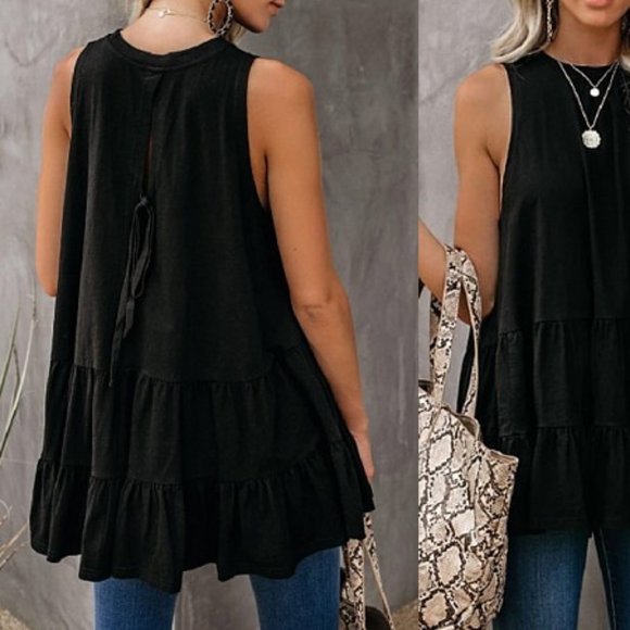 Round Neck Ruffled Hem Top - Picture 3 of 3